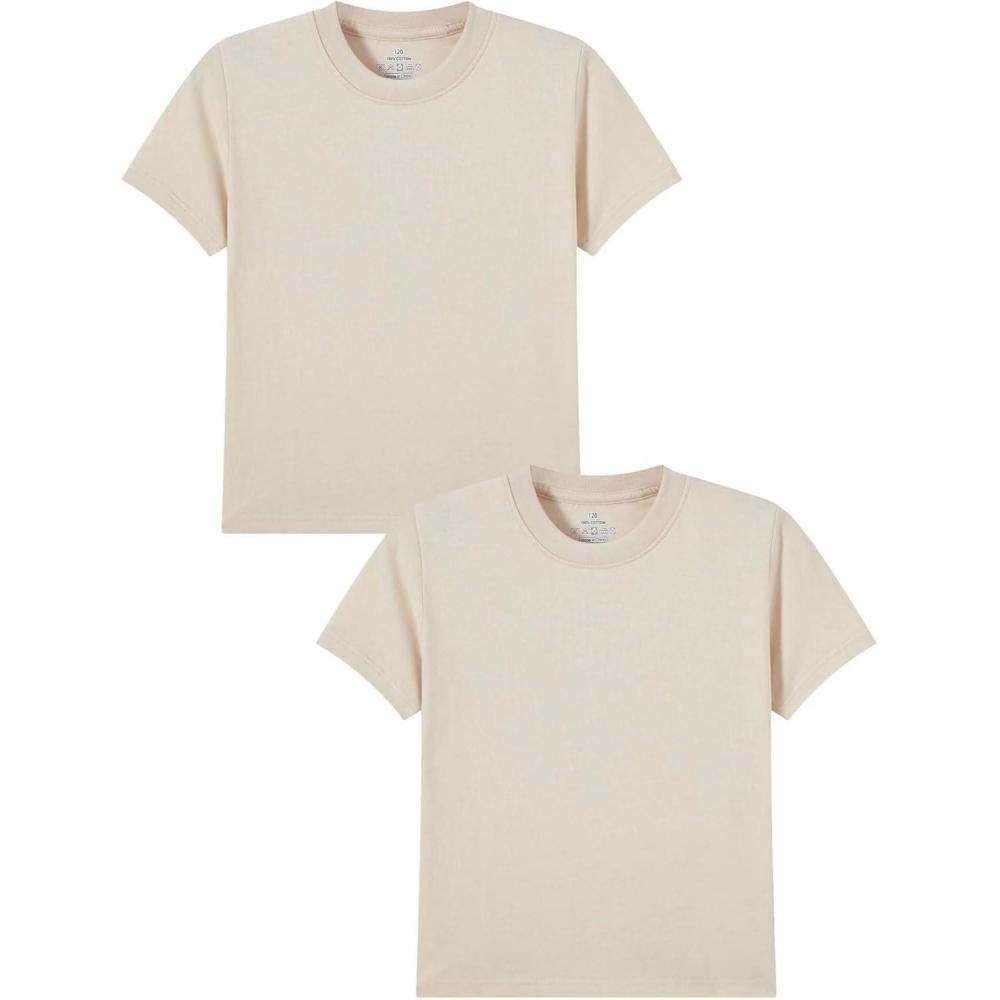 imageFamily Feeling Boys Short Sleeve Crewneck Kids TShirts Top Girls TeeBeige