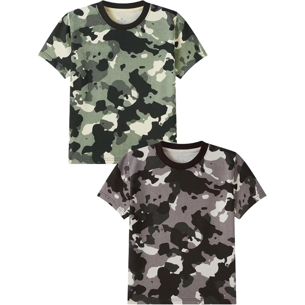 imageFamily Feeling Boys Short Sleeve Crewneck Kids TShirts Top Girls TeeCamouflage