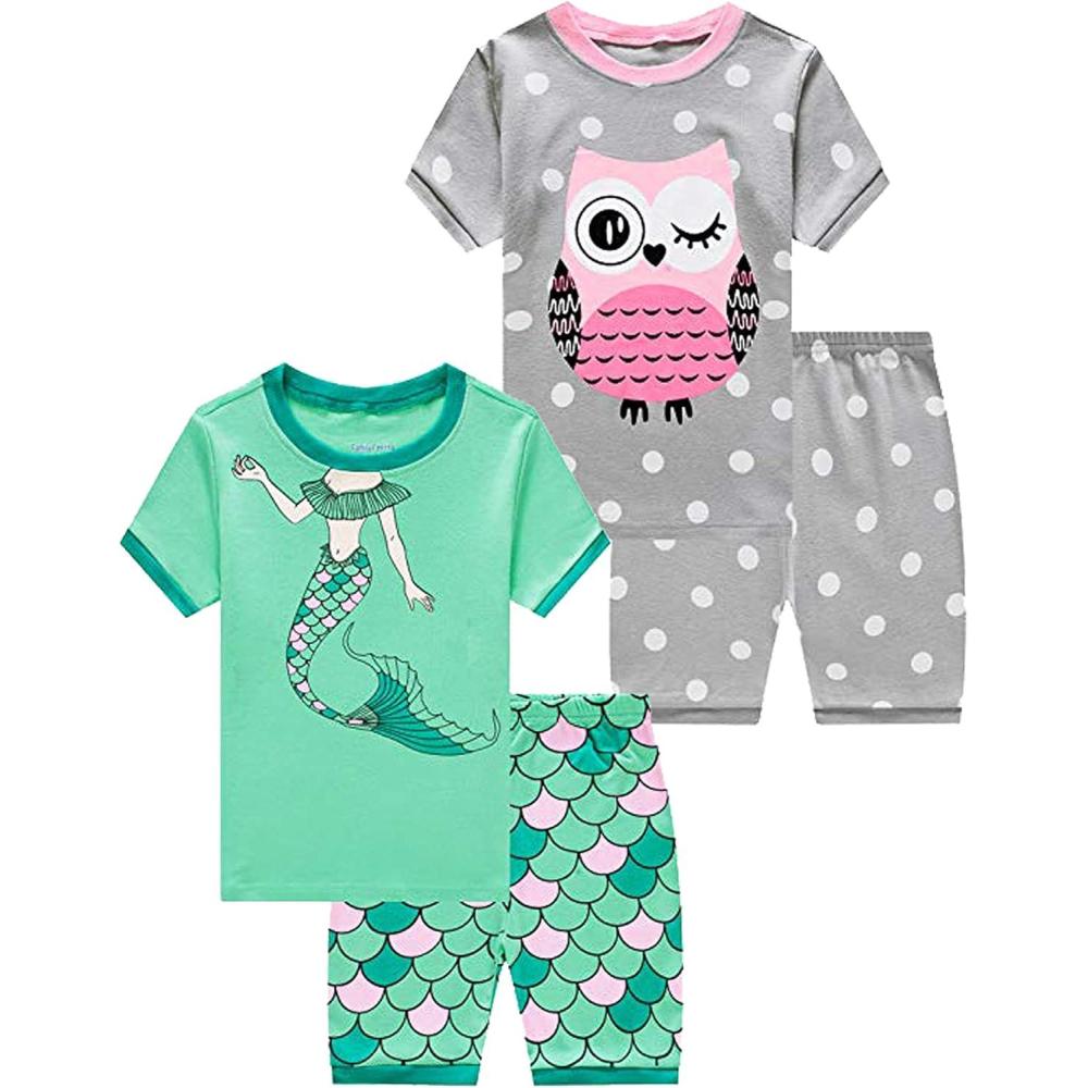 imageFamily Feeling Giraffe Little Girls Short Pajamas 100 Cotton Clothes4pieceowlmermaid27