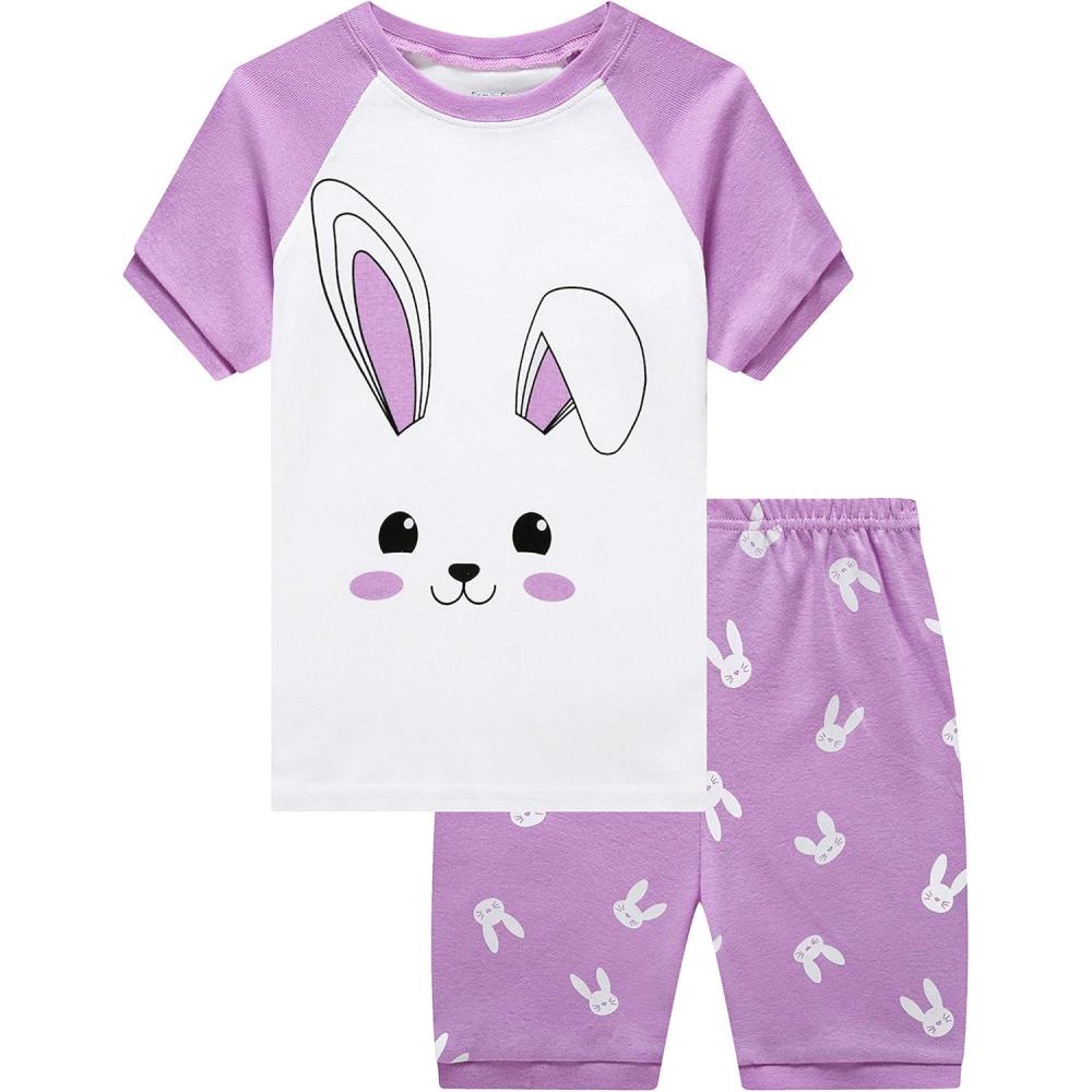 imageFamily Feeling Giraffe Little Girls Short Pajamas 100 Cotton ClothesRabbitWhiteF9