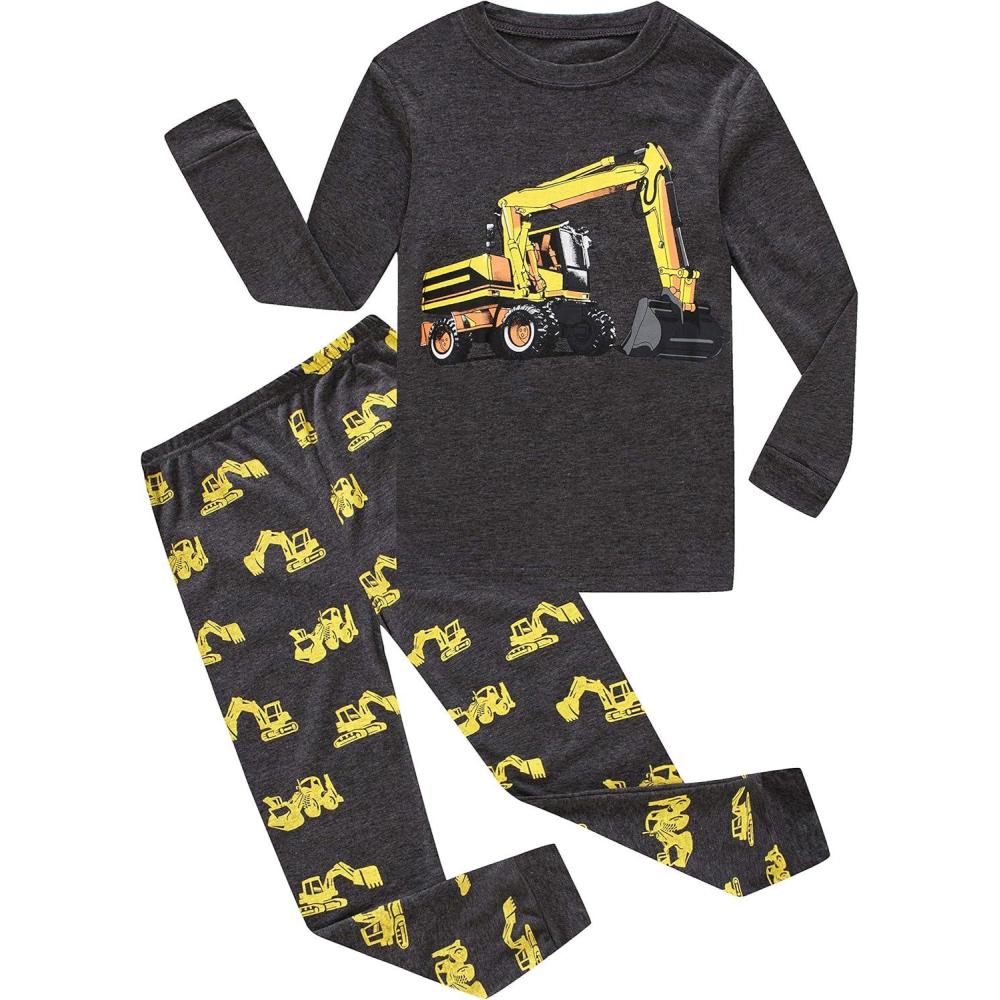 imageFamily Feeling Kids amp Toddler Boys Pajamas 2 Piece Pjs Set 100 Cotton SleepwearExcavator1F1