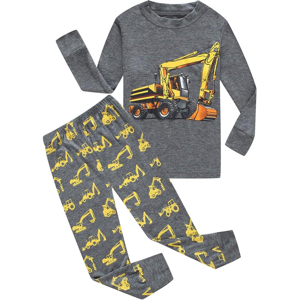 imageFamily Feeling Kids amp Toddler Boys Pajamas 2 Piece Pjs Set 100 Cotton SleepwearGreyExcavator1