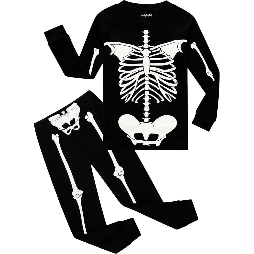 imageFamily Feeling Kids amp Toddler Boys Pajamas 2 Piece Pjs Set 100 Cotton SleepwearSkeletonGlowinthedarkF4