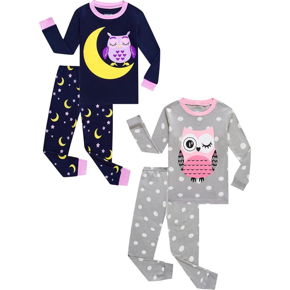 imageFamily Feeling Kids amp Toddler Girls Boys Pajamas 2 Piece Pjs Set 100 Cotton Sleepwear4piecepurplegreyowl2022