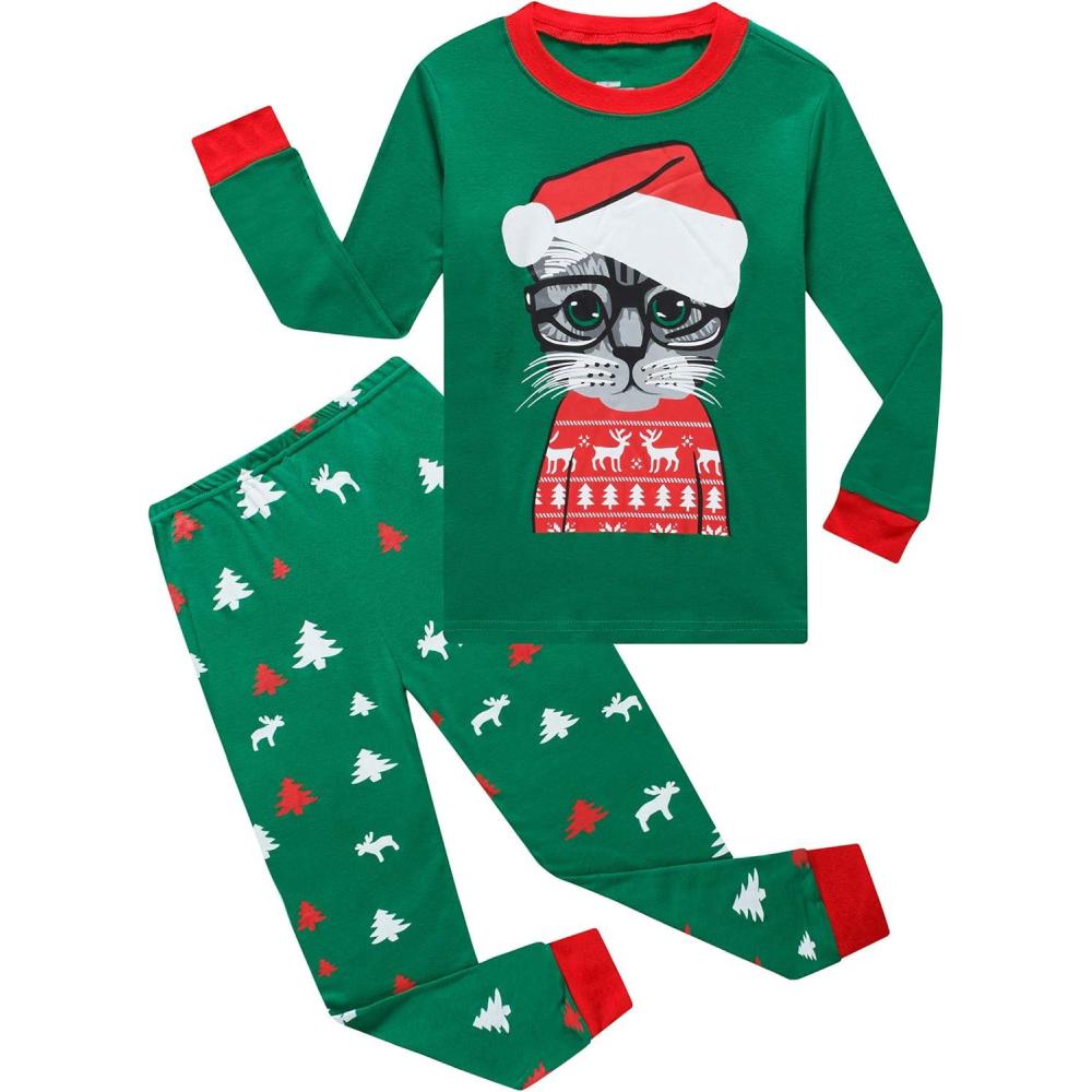 imageFamily Feeling Kids amp Toddler Girls Boys Pajamas 2 Piece Pjs Set 100 Cotton SleepwearChristmasCat