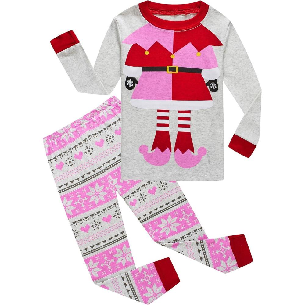 imageFamily Feeling Kids amp Toddler Girls Boys Pajamas 2 Piece Pjs Set 100 Cotton SleepwearChristmasElfF1