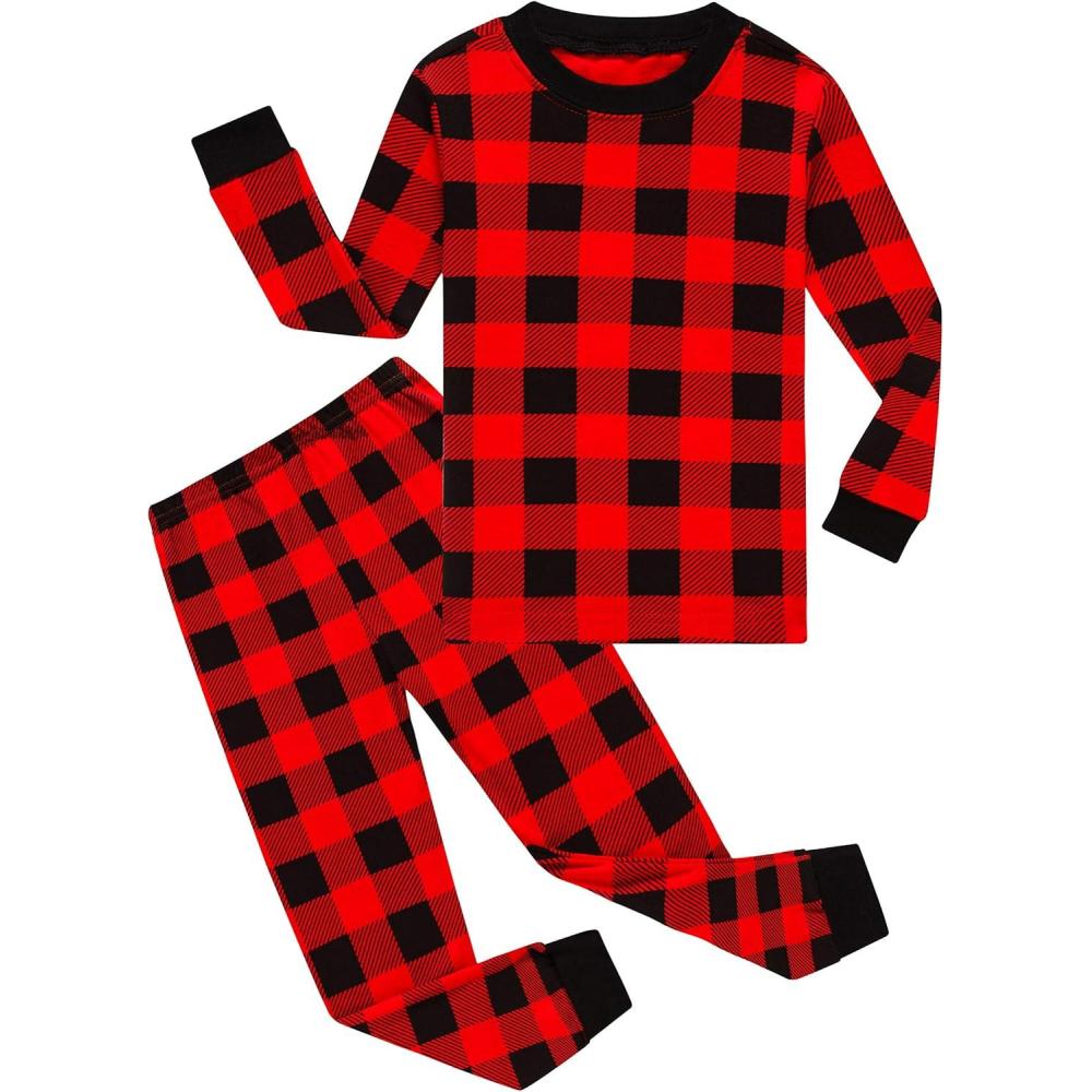 imageFamily Feeling Kids amp Toddler Girls Boys Pajamas 2 Piece Pjs Set 100 Cotton SleepwearChristmasPlaid6021