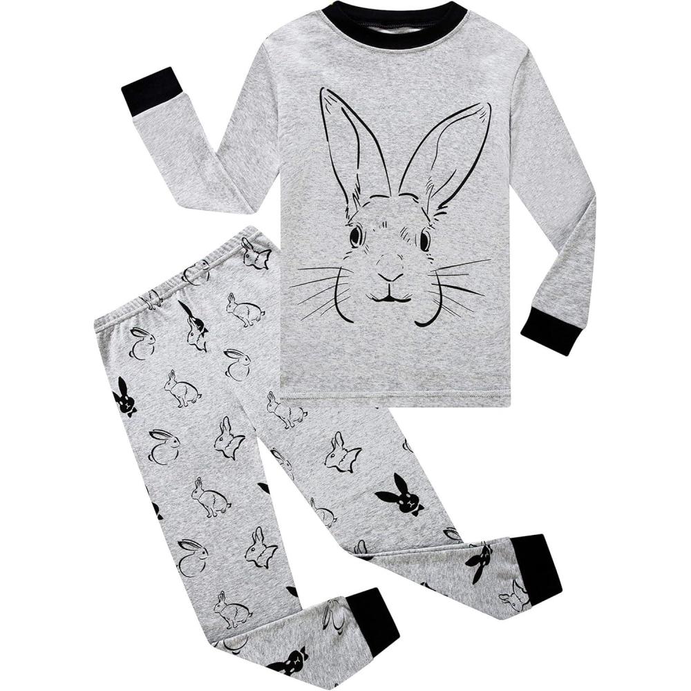 imageFamily Feeling Little Big Boy Pajamas Sets 100 Cotton Pjs Kids JammiesRabbitGreyF1