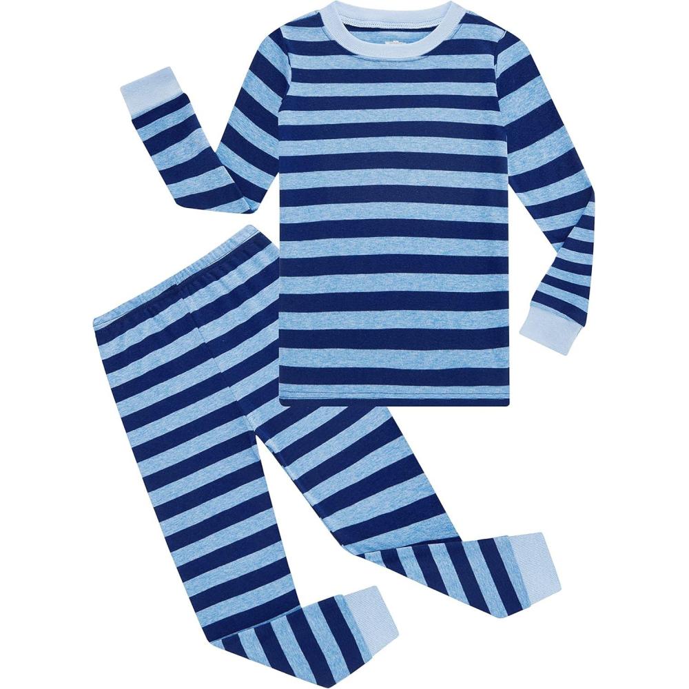 imageFamily Feeling Little Big Boy Pajamas Sets 100 Cotton Pjs Kids JammiesStripedBlue6119