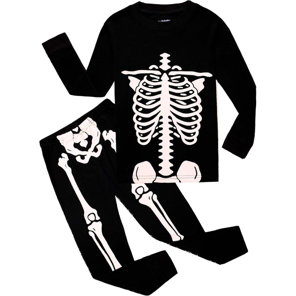 imageFamily Feeling Little Boys Pajamas Sets 100 Cotton Long sleeve PjsBlackSkeletonGolwinthedark