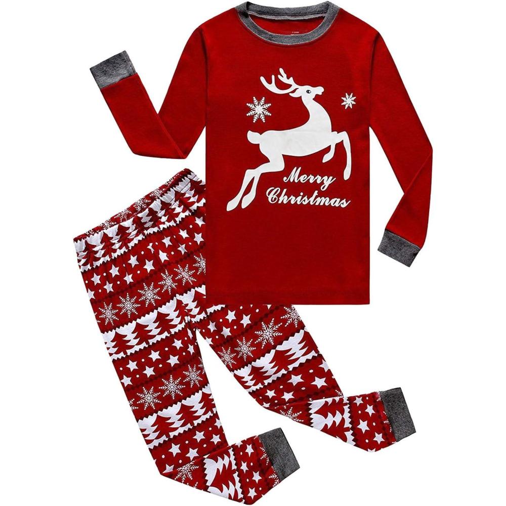 imageFamily Feeling Little Boys Pajamas Sets 100 Cotton Long sleeve PjsChristmasRedReindeerA1