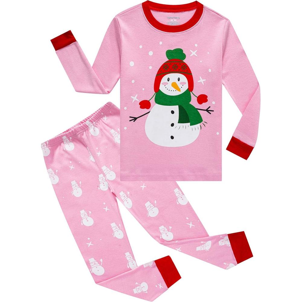 imageFamily Feeling Little Boys Pajamas Sets 100 Cotton Long sleeve PjsChristmasSnowmanPink