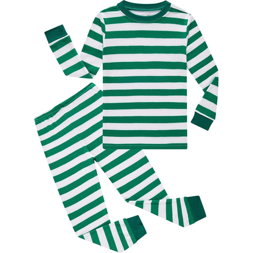 imageFamily Feeling Little Boys Pajamas Sets 100 Cotton Long sleeve PjsChristmasstripedgreen