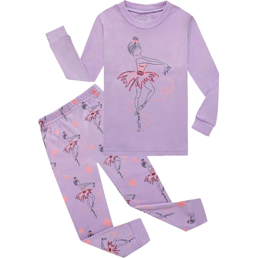 imageFamily Feeling Little Boys Pajamas Sets 100 Cotton Long sleeve PjsGirlsPurpleF1