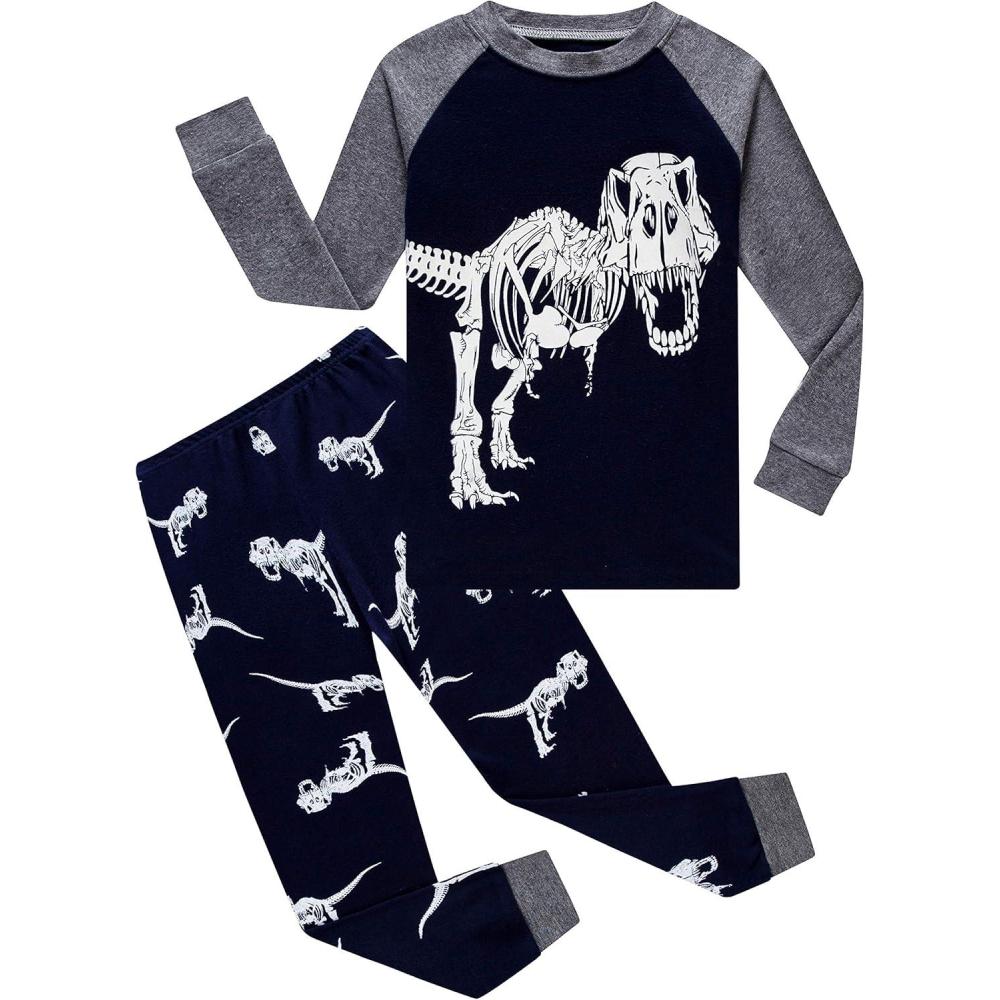 imageFamily Feeling Little Boys Pajamas Sets 100 Cotton Long sleeve PjsGlowinthedarkDinosaurF1