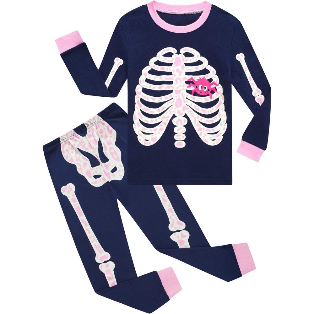 imageFamily Feeling Little Boys Pajamas Sets 100 Cotton Long sleeve PjsSkeletonGlowinthedarkBlue