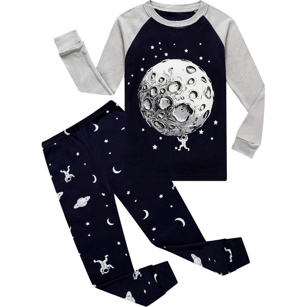 imageFamily Feeling Little Boys Pajamas Sets 100 Cotton Long sleeve PjsSpaceGlow in the DarkA1