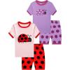 Family Feeling Giraffe Little Girls’ Short Pajamas 100% Cotton Clothes(4 Piece-short-ladybug)