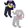 Family Feeling Kids & Toddler Girls Boys Pajamas 2 Piece Pjs Set 100% Cotton Sleepwear(4-piece-purple-grey-owl-2022)