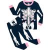 Family Feeling Kids & Toddler Girls Boys Pajamas 2 Piece Pjs Set 100% Cotton Sleepwear(Skeleton/Glow-in-the-dark/Blue6114)