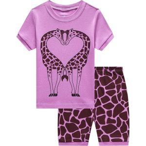 Family Feeling Giraffe Little Girls’ Short Pajamas 100% Cotton Clothes(Giraffe/892)