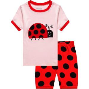 Family Feeling Giraffe Little Girls’ Short Pajamas 100% Cotton Clothes(Ladybug/F1)