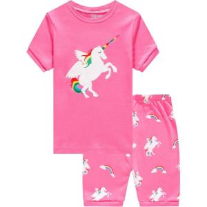 Family Feeling Giraffe Little Girls’ Short Pajamas 100% Cotton Clothes(Unicorn/F1)