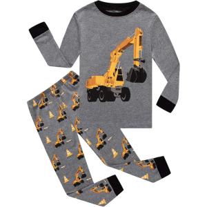 Family Feeling Kids & Toddler Boys Pajamas 2 Piece Pjs Set 100% Cotton Sleepwear(A-excavator)
