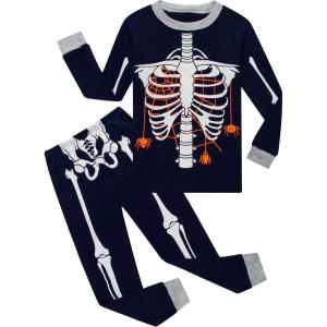Family Feeling Kids & Toddler Boys Pajamas 2 Piece Pjs Set 100% Cotton Sleepwear(Blue/Skeleton/Glow-in-the-dark/F1)