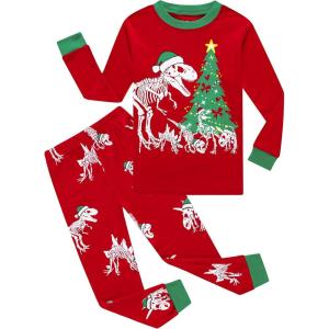Family Feeling Kids & Toddler Boys Pajamas 2 Piece Pjs Set 100% Cotton Sleepwear(Christmas/Dinosaur/Red)