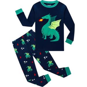 Family Feeling Kids & Toddler Boys Pajamas 2 Piece Pjs Set 100% Cotton Sleepwear(Dragon/Dragon/F1)