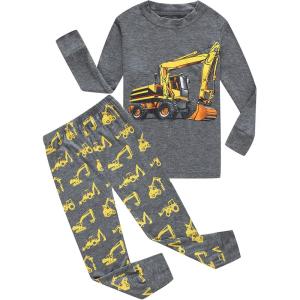 Family Feeling Kids & Toddler Boys Pajamas 2 Piece Pjs Set 100% Cotton Sleepwear(Grey/Excavator1)