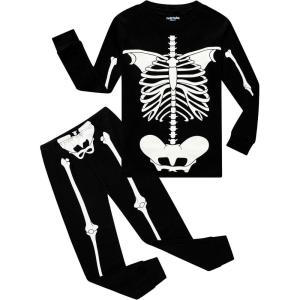Family Feeling Kids & Toddler Boys Pajamas 2 Piece Pjs Set 100% Cotton Sleepwear(Skeleton/Glow-in-the-dark/F4)