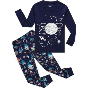Family Feeling Kids & Toddler Boys Pajamas 2 Piece Pjs Set 100% Cotton Sleepwear(Space/Glow in the Dark)
