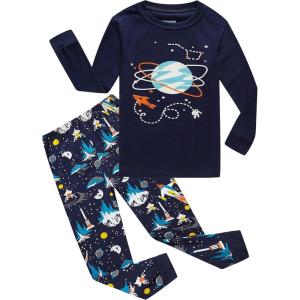 Family Feeling Kids & Toddler Boys Pajamas 2 Piece Pjs Set 100% Cotton Sleepwear(Space/Space)