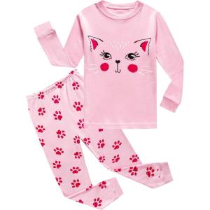 Family Feeling Kids & Toddler Girls Boys Pajamas 2 Piece Pjs Set 100% Cotton Sleepwear(Cat/F1)