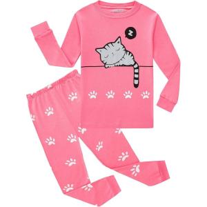 Family Feeling Kids & Toddler Girls Boys Pajamas 2 Piece Pjs Set 100% Cotton Sleepwear(Cat/F4)