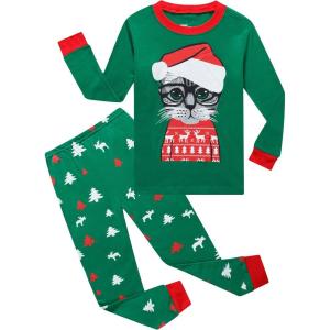 Family Feeling Kids & Toddler Girls Boys Pajamas 2 Piece Pjs Set 100% Cotton Sleepwear(Christmas/Cat)