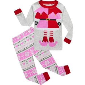 Family Feeling Kids & Toddler Girls Boys Pajamas 2 Piece Pjs Set 100% Cotton Sleepwear(Christmas/Elf/F1)