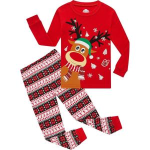 Family Feeling Kids & Toddler Girls Boys Pajamas 2 Piece Pjs Set 100% Cotton Sleepwear(Christmas/Red/Reindeer/A6)