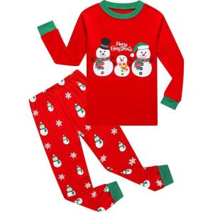 Family Feeling Kids & Toddler Girls Boys Pajamas 2 Piece Pjs Set 100% Cotton Sleepwear(Christmas/Snowman/Red)