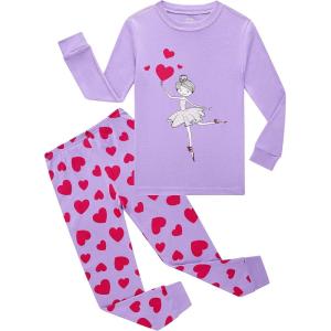 Family Feeling Kids & Toddler Girls Boys Pajamas 2 Piece Pjs Set 100% Cotton Sleepwear(Heart/6140)