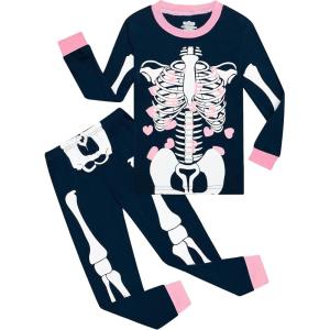 Family Feeling Kids & Toddler Girls Boys Pajamas 2 Piece Pjs Set 100% Cotton Sleepwear(Skeleton/Glow-in-the-dark/Blue6114)