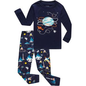 Family Feeling Little Big Boy Pajamas Sets 100% Cotton Pjs Kids Jammies(Blue/Space/Space)