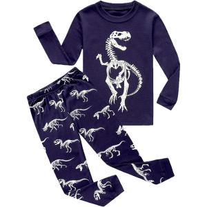 Family Feeling Little Big Boy Pajamas Sets 100% Cotton Pjs Kids Jammies(Glow-in-the-dark/Dinosaur)