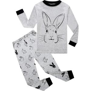 Family Feeling Little Big Boy Pajamas Sets 100% Cotton Pjs Kids Jammies(Rabbit/Grey/F1)