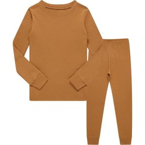 Family Feeling Little Big Boy Pajamas Sets 100% Cotton Pjs Kids Jammies(Solid-muddy-yellow-2022)