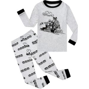 Family Feeling Little Big Boy Pajamas Sets 100% Cotton Pjs Kids Jammies(Train/F4)