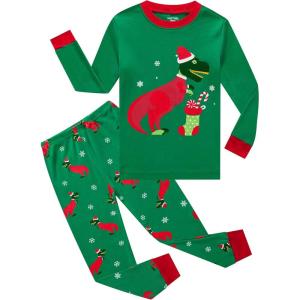 Family Feeling Little Boys Pajamas Sets 100% Cotton Long sleeve Pjs(Christmas/Dinosaur/Green)
