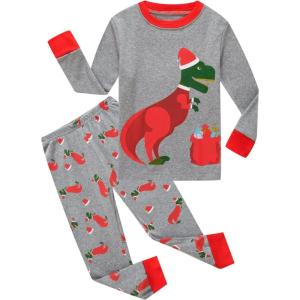 Family Feeling Little Boys Pajamas Sets 100% Cotton Long sleeve Pjs(Christmas/Dinosaur/Grey)